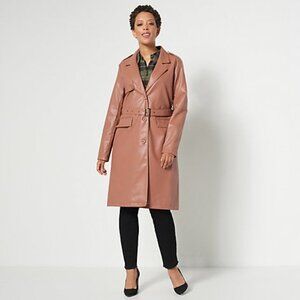 Attitudes by Renée Faux Leather Trench Coat in Caramel Brown Z68